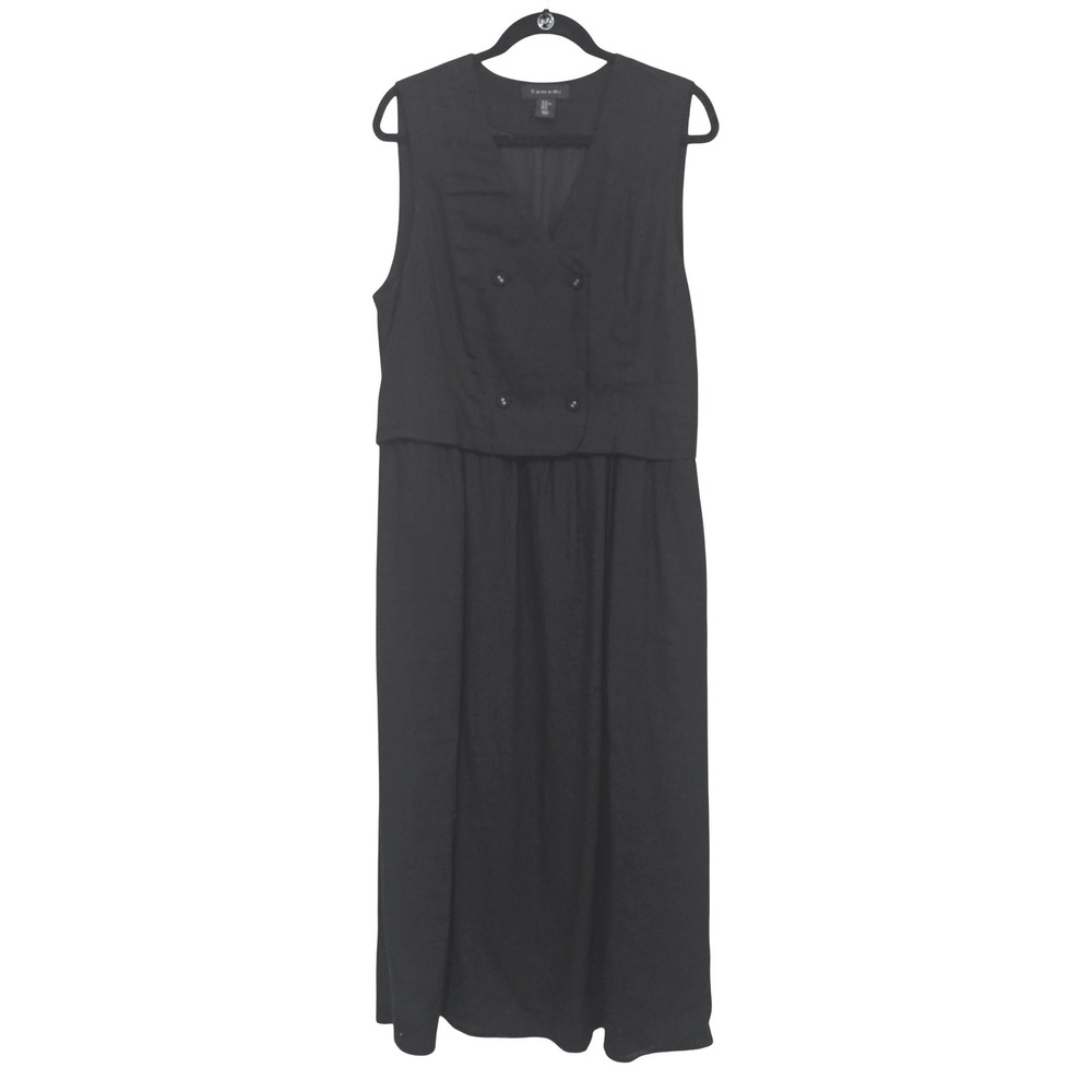 Tahari XL Black Linen Blend Sleeveless Midi Dress Double Breasted Vest LAgenlook